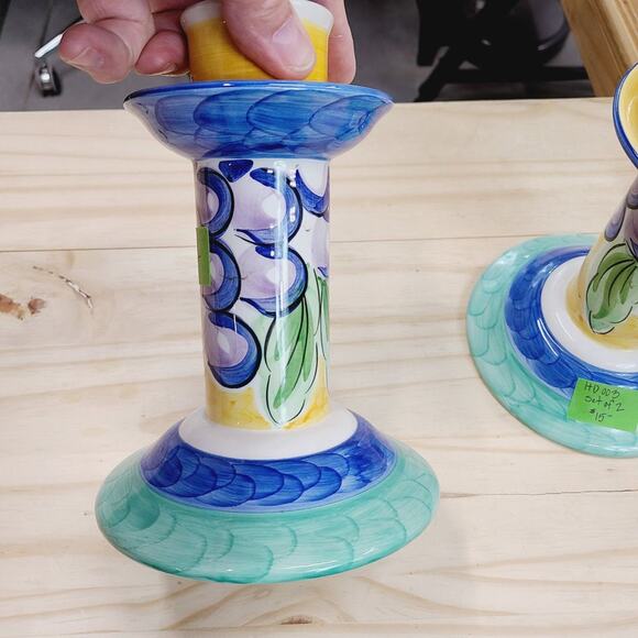 Frulos Grape Hand Painted 7" Candlesticks by STUDIO NOVA,  (Set of 2) PRE-OWNED - Picture 5 of 6
